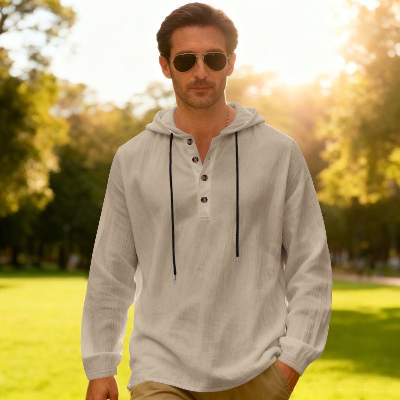 Men's Breathable Hooded Long - Sleeve Beach Shirt – Minimal Elegance | The Simple Co – Men’s Long Sleeves, minimalist style, quiet luxury aesthetic, modern essential – The Simple Co.