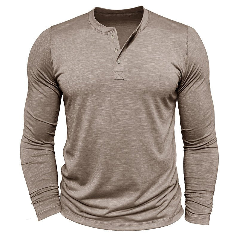 Men's Long Sleeve Henry Collar T-Shirt - Slub Cotton Pullover – Minimal Elegance | The Simple Co – Men’s Long Sleeves, minimalist style, quiet luxury aesthetic, modern essential – The Simple Co.