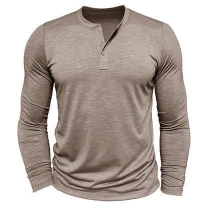 Men's Long Sleeve Henry Collar T-Shirt - Slub Cotton Pullover – Minimal Elegance | The Simple Co – Men’s Long Sleeves, minimalist style, quiet luxury aesthetic, modern essential – The Simple Co.