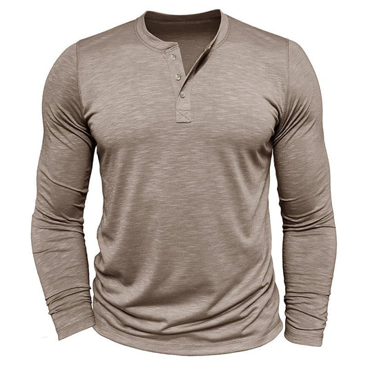 Men's Long Sleeve Henry Collar T-Shirt - Slub Cotton Pullover – Minimal Elegance | The Simple Co – Men’s Long Sleeves, minimalist style, quiet luxury aesthetic, modern essential – The Simple Co.