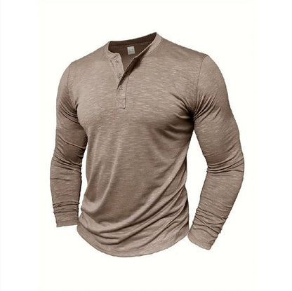 Men's Long Sleeve Henry Collar T-Shirt - Slub Cotton Pullover – Minimal Elegance | The Simple Co – Men’s Long Sleeves, minimalist style, quiet luxury aesthetic, modern essential – The Simple Co.