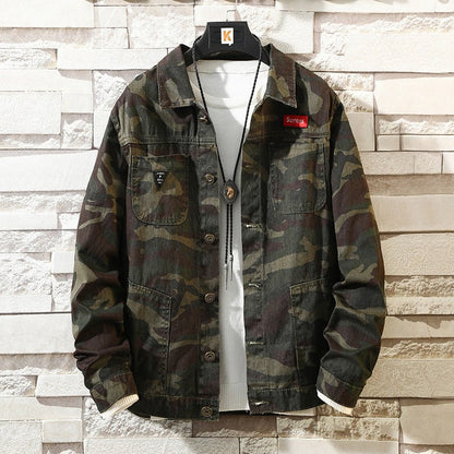 Men's Minimal Camo Denim Jacket – Minimal Elegance | The Simple Co – Practical cottage, minimalist style, quiet luxury aesthetic, modern essential – The Simple Co.