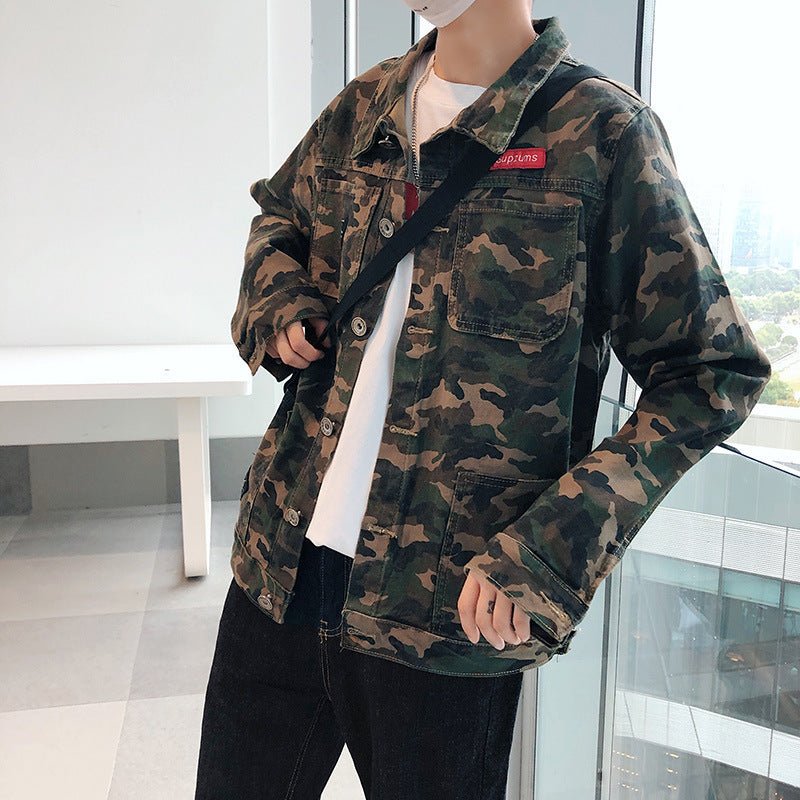 Men's Minimal Camo Denim Jacket – Minimal Elegance | The Simple Co – Practical cottage, minimalist style, quiet luxury aesthetic, modern essential – The Simple Co.