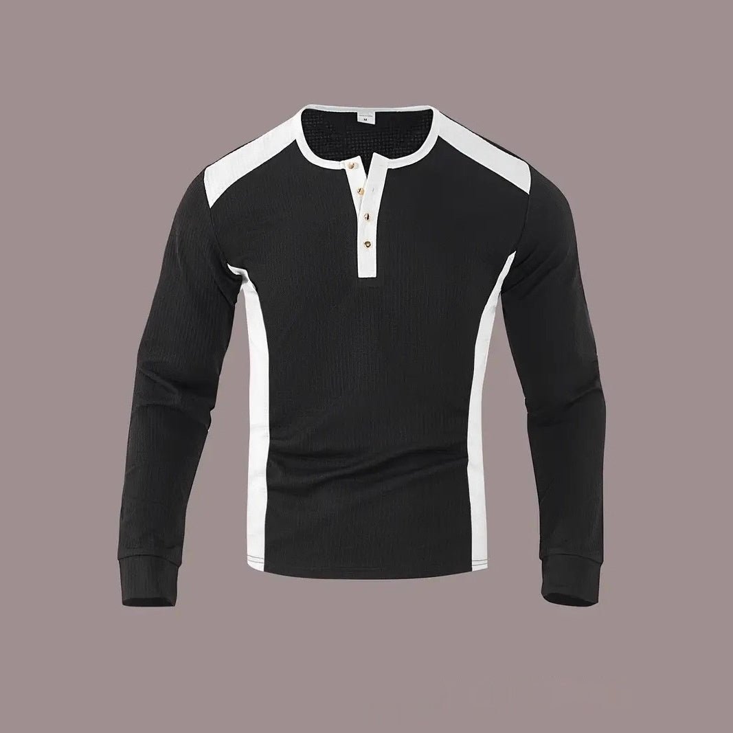 Men's Patchwork Jacquard Long Sleeve Sweatshirt - Slim Fit Pullover – Minimal Elegance | The Simple Co – Men’s Long Sleeves, minimalist style, quiet luxury aesthetic, modern essential – The Simple Co.