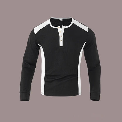 Men's Patchwork Jacquard Long Sleeve Sweatshirt - Slim Fit Pullover – Minimal Elegance | The Simple Co – Men’s Long Sleeves, minimalist style, quiet luxury aesthetic, modern essential – The Simple Co.