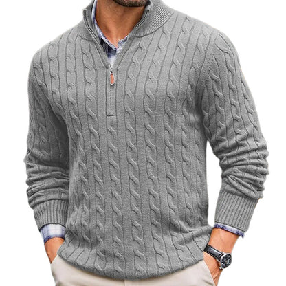 Men's Slim - Fit Knitted Zip - Up Mock Neck Sweater – Minimal Elegance | The Simple Co – Men’s Long Sleeves, minimalist style, quiet luxury aesthetic, modern essential – The Simple Co.