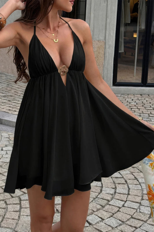 Metal-Buckle Camisole Mini Dress – Dresses, minimalist style, quiet luxury aesthetic, modern essential – The Simple Co.