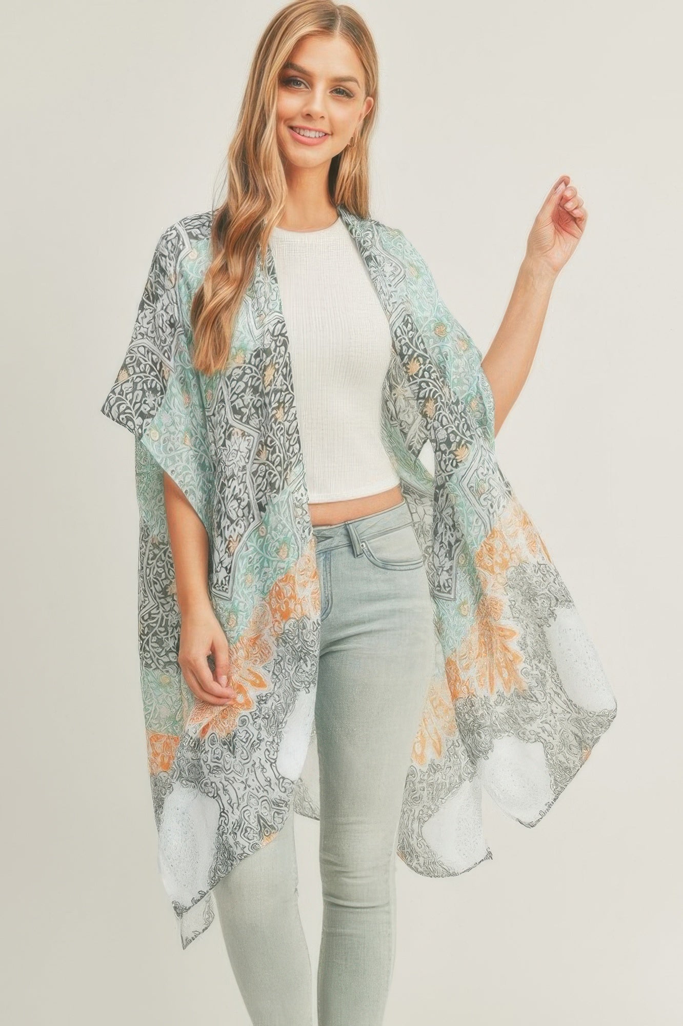 Mixed-Print Open-Front Kimono Layer – Light Layers, minimalist style, quiet luxury aesthetic, modern essential – The Simple Co.