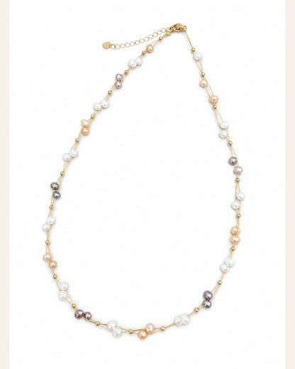 Multicolor Natural Pearl Rope-Chain Necklace — warm ivory product cover