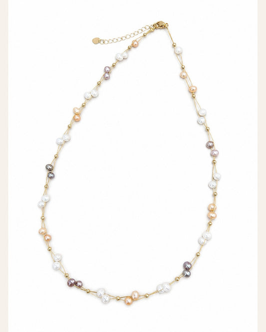 Multicolor Natural Pearl Rope-Chain Necklace — warm ivory product cover