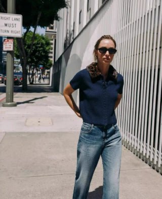 New European And American Style Fashion Women's Wear Animal Print Neckline Knitted Short Sleeve – Apparel & Accessories > Clothing > Shirt, minimalist style, quiet luxury aesthetic, modern essential – The Simple Co.