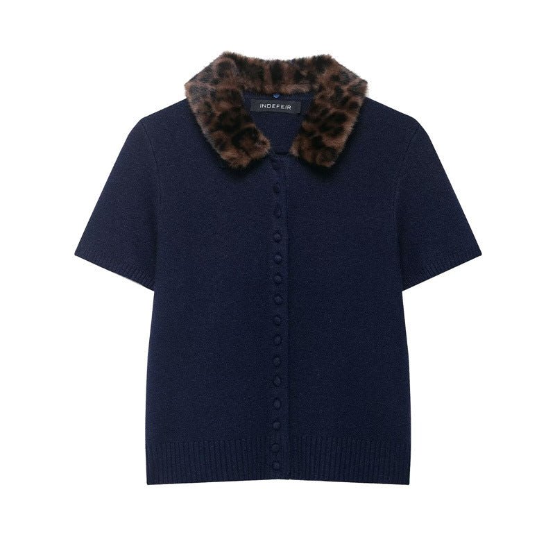 New European And American Style Fashion Women's Wear Animal Print Neckline Knitted Short Sleeve – Apparel & Accessories > Clothing > Shirt, minimalist style, quiet luxury aesthetic, modern essential – The Simple Co.