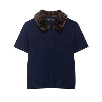 New European And American Style Fashion Women's Wear Animal Print Neckline Knitted Short Sleeve – Apparel & Accessories > Clothing > Shirt, minimalist style, quiet luxury aesthetic, modern essential – The Simple Co.