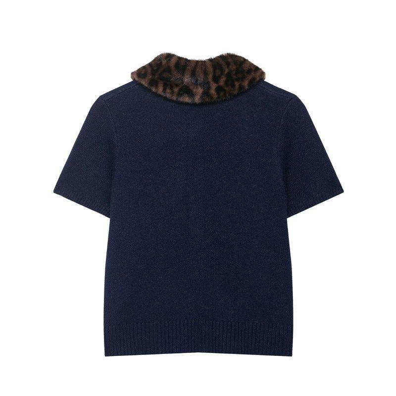 New European And American Style Fashion Women's Wear Animal Print Neckline Knitted Short Sleeve – Apparel & Accessories > Clothing > Shirt, minimalist style, quiet luxury aesthetic, modern essential – The Simple Co.