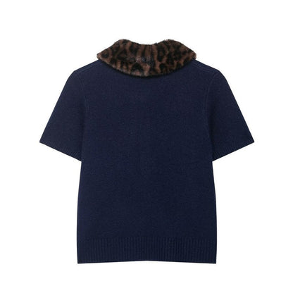 New European And American Style Fashion Women's Wear Animal Print Neckline Knitted Short Sleeve – Apparel & Accessories > Clothing > Shirt, minimalist style, quiet luxury aesthetic, modern essential – The Simple Co.