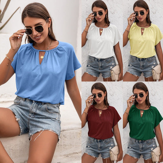 New Round Neck Loose Hollow in L – Effortless Lightweight Summer Top for Women | The Simple Co. – Apparel & Accessories > Clothing > Shirt, minimalist style, quiet luxury aesthetic, modern essential – The Simple Co.