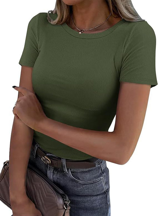 New Womens Long - Sleeve Stretch Crewneck Ribbed T-Shirt – Versatile Spring/Summer | The Simple Co. – Apparel & Accessories > Clothing > Shirt, minimalist style, quiet luxury aesthetic, modern essential – The Simple Co.
