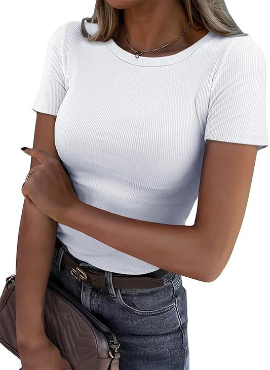 New Womens Long - Sleeve Stretch Crewneck Ribbed T-Shirt – Versatile Spring/Summer | The Simple Co. – Apparel & Accessories > Clothing > Shirt, minimalist style, quiet luxury aesthetic, modern essential – The Simple Co.