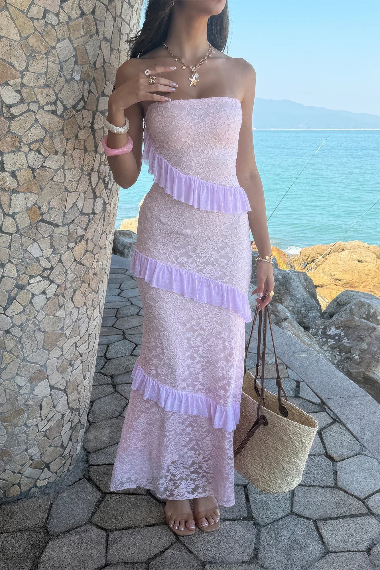 Off-Shoulder Lace Maxi Dress – Dresses, minimalist style, quiet luxury aesthetic, modern essential – The Simple Co.