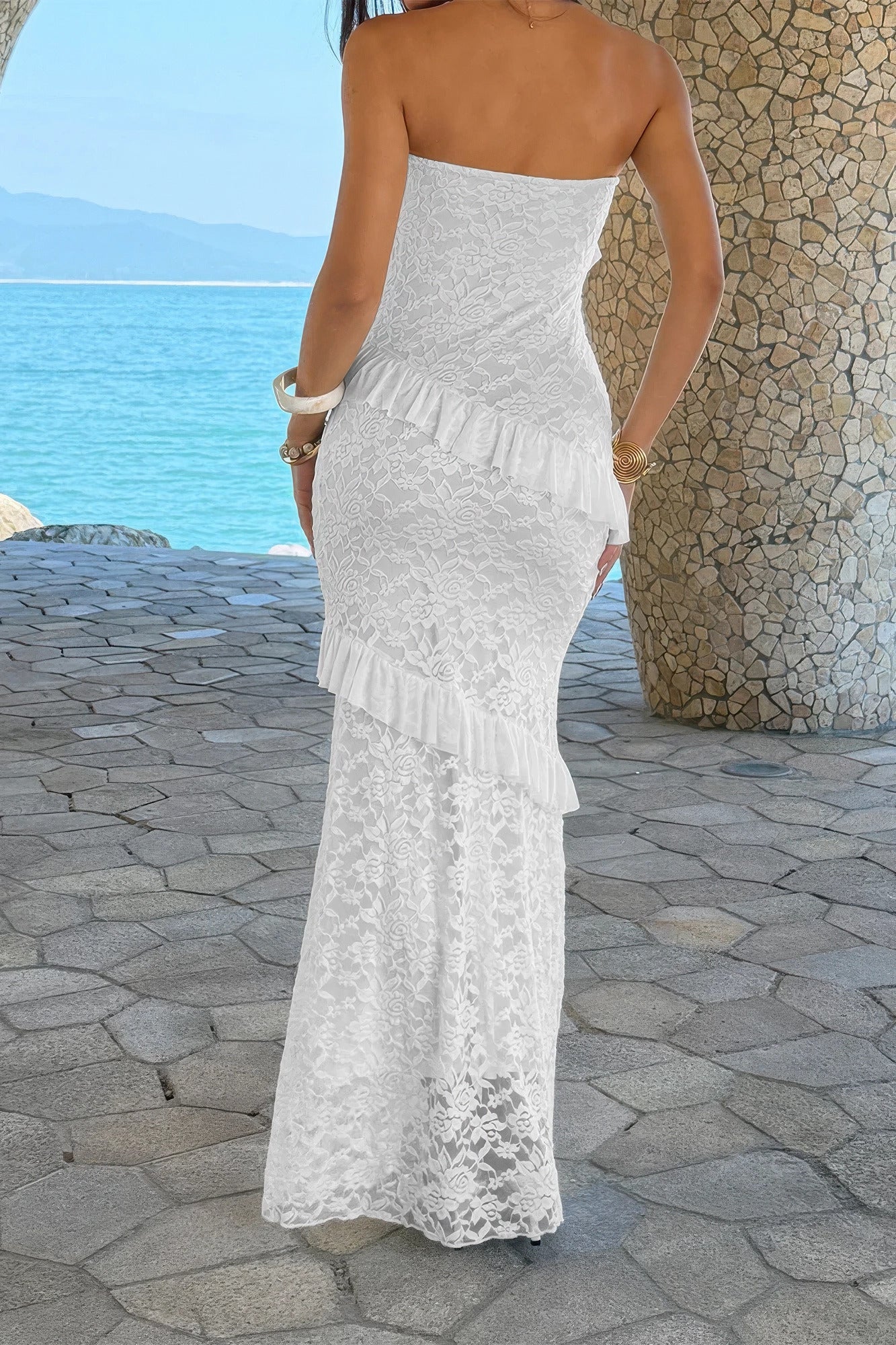 Off-Shoulder Lace Maxi Dress – Dresses, minimalist style, quiet luxury aesthetic, modern essential – The Simple Co.