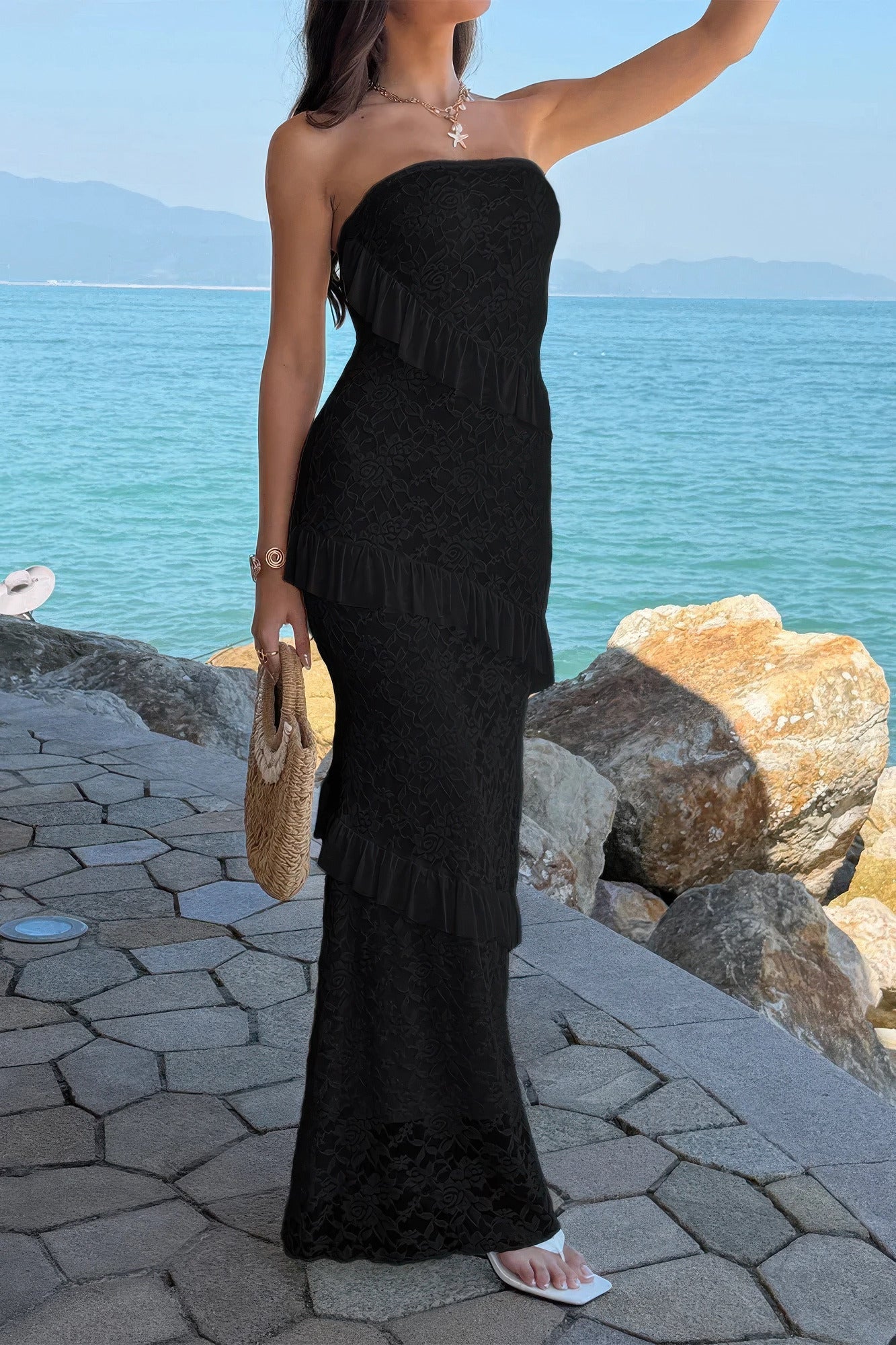 Off-Shoulder Lace Maxi Dress – Dresses, minimalist style, quiet luxury aesthetic, modern essential – The Simple Co.