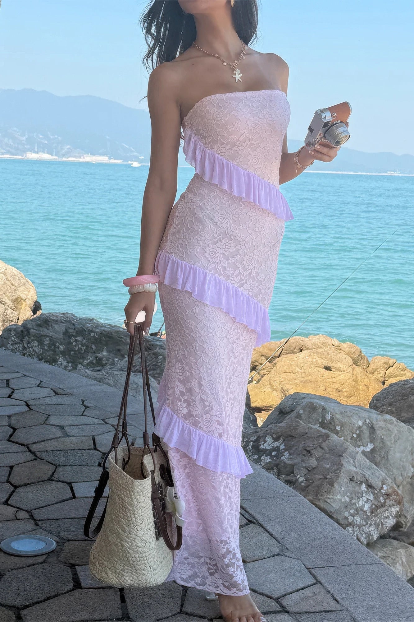 Off-Shoulder Lace Maxi Dress – Dresses, minimalist style, quiet luxury aesthetic, modern essential – The Simple Co.