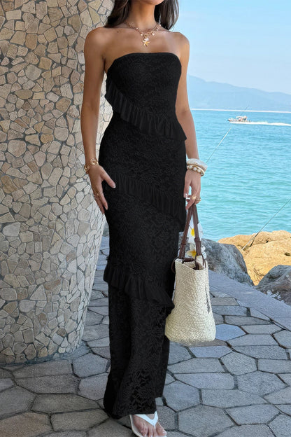 Off-Shoulder Lace Maxi Dress – Dresses, minimalist style, quiet luxury aesthetic, modern essential – The Simple Co.