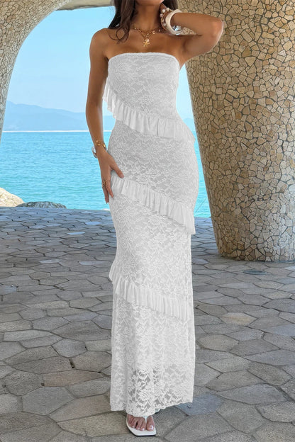 Off-Shoulder Lace Maxi Dress – Dresses, minimalist style, quiet luxury aesthetic, modern essential – The Simple Co.