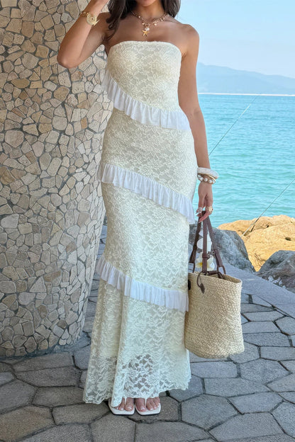 Off-Shoulder Lace Maxi Dress – Dresses, minimalist style, quiet luxury aesthetic, modern essential – The Simple Co.