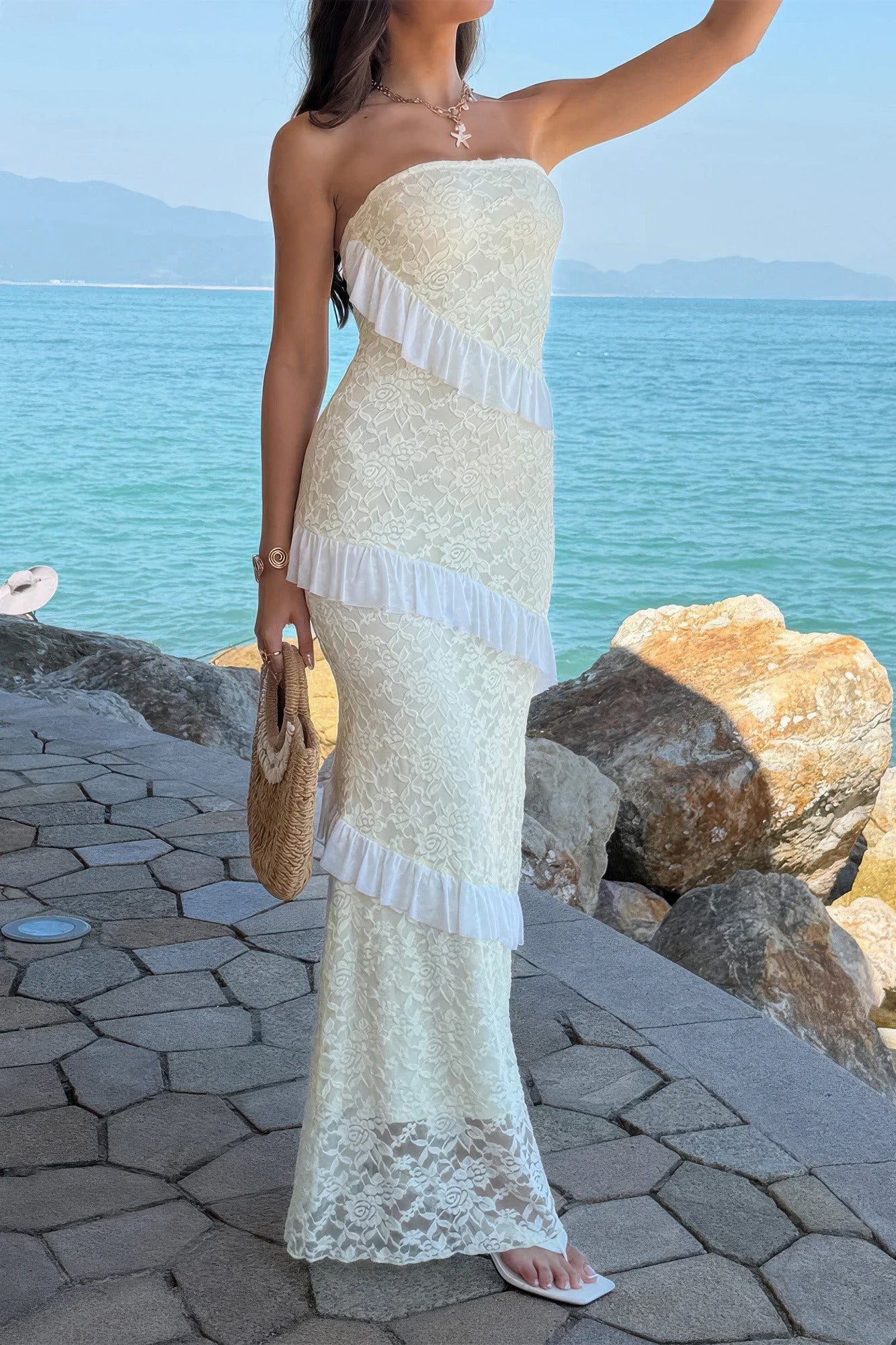 Off-Shoulder Lace Maxi Dress – Dresses, minimalist style, quiet luxury aesthetic, modern essential – The Simple Co.