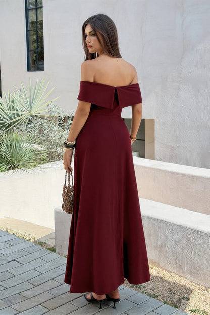 Off-Shoulder Open-Back Maxi Dress – Dresses, minimalist style, quiet luxury aesthetic, modern essential – The Simple Co.