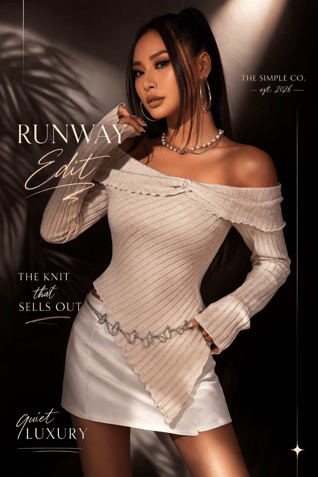 Off - Shoulder Signature Knit Top – Minimal Elegance | The Simple Co – Women's Tops, minimalist style, quiet luxury aesthetic, modern essential – The Simple Co.