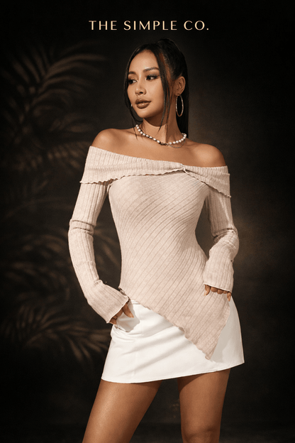 Off - Shoulder Signature Knit Top – Minimal Elegance | The Simple Co – Women's Tops, minimalist style, quiet luxury aesthetic, modern essential – The Simple Co.