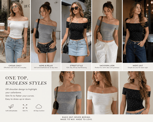 Off Shoulder Slim Fit Top - Effortless Spring/Summer | The Simple Co. – Apparel & Accessories > Clothing > Shirt, minimalist style, quiet luxury aesthetic, modern essential – The Simple Co.