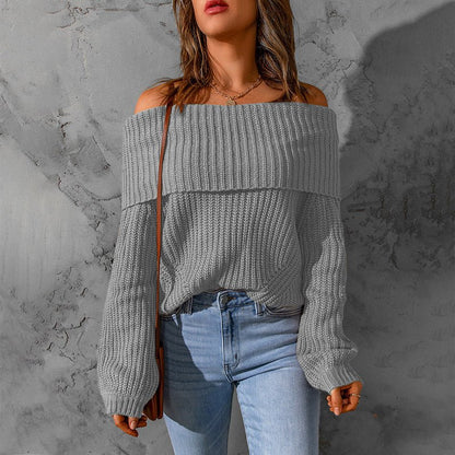 Off - Shoulder Textured Knit Sweater - 2026 Winter Collection Long Sleeve Top – Minimal Elegance | The Simple Co – Practical cottage, minimalist style, quiet luxury aesthetic, modern essential – The Simple Co.