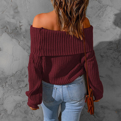 Off - Shoulder Textured Knit Sweater - 2026 Winter Collection Long Sleeve Top – Minimal Elegance | The Simple Co – Practical cottage, minimalist style, quiet luxury aesthetic, modern essential – The Simple Co.