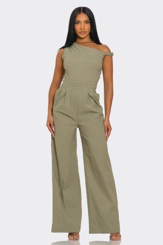 One-Shoulder Wide-Leg Jumpsuit – Sets, minimalist style, quiet luxury aesthetic, modern essential – The Simple Co.