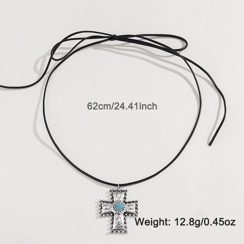 Personalized Turquoise Wax Rope Necklace Set - Vintage Cross Jewelry – Minimal Elegance | The Simple Co – Necklaces (Minimalist / Statement / Unis, minimalist style, quiet luxury aesthetic, modern essential – The Simple Co.