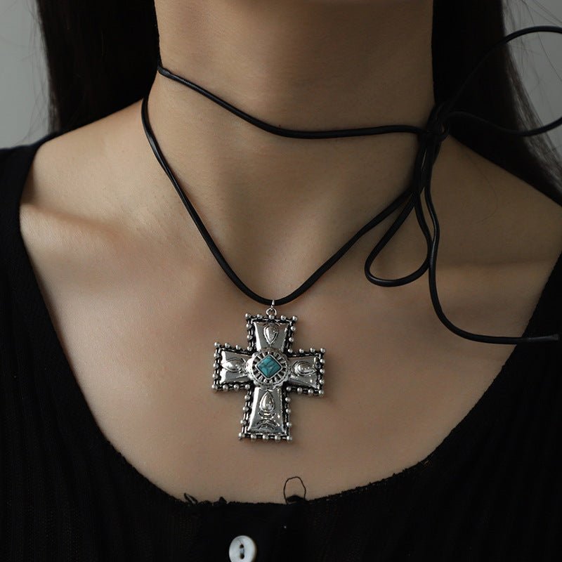 Personalized Turquoise Wax Rope Necklace Set - Vintage Cross Jewelry – Minimal Elegance | The Simple Co – Necklaces (Minimalist / Statement / Unis, minimalist style, quiet luxury aesthetic, modern essential – The Simple Co.