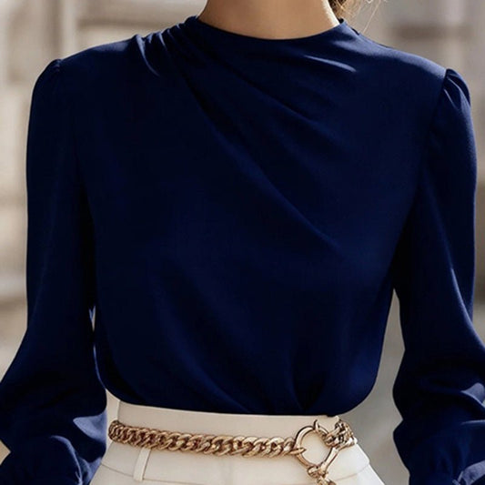Pleated Long Sleeve Blouse, Round – Minimal Elegance | The Simple Co – Practical cottage, minimalist style, quiet luxury aesthetic, modern essential – The Simple Co.