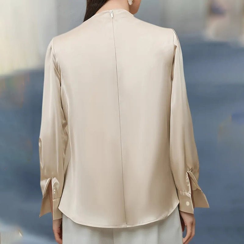 Pleated Long Sleeve Blouse, Round – Minimal Elegance | The Simple Co – Practical cottage, minimalist style, quiet luxury aesthetic, modern essential – The Simple Co.