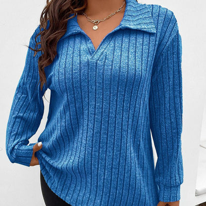 Plus Size V - Neck Lapel Top - 2026 Winter Collection Long Sleeve Casual Blouse – Minimal Elegance | The Simple Co – Practical cottage, minimalist style, quiet luxury aesthetic, modern essential – The Simple Co.