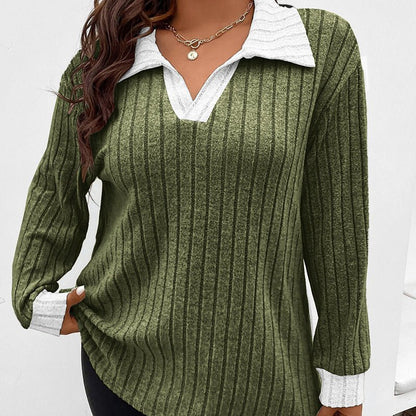 Plus Size V - Neck Lapel Top - 2026 Winter Collection Long Sleeve Casual Blouse – Minimal Elegance | The Simple Co – Practical cottage, minimalist style, quiet luxury aesthetic, modern essential – The Simple Co.