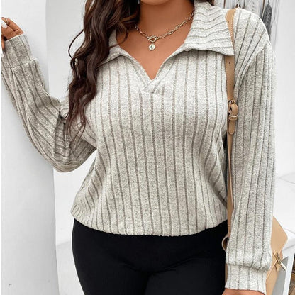 Plus Size V - Neck Lapel Top - 2026 Winter Collection Long Sleeve Casual Blouse – Minimal Elegance | The Simple Co – Practical cottage, minimalist style, quiet luxury aesthetic, modern essential – The Simple Co.