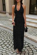 Polka-Dot Halter Maxi Dress