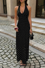 Polka-Dot Halter Maxi Dress