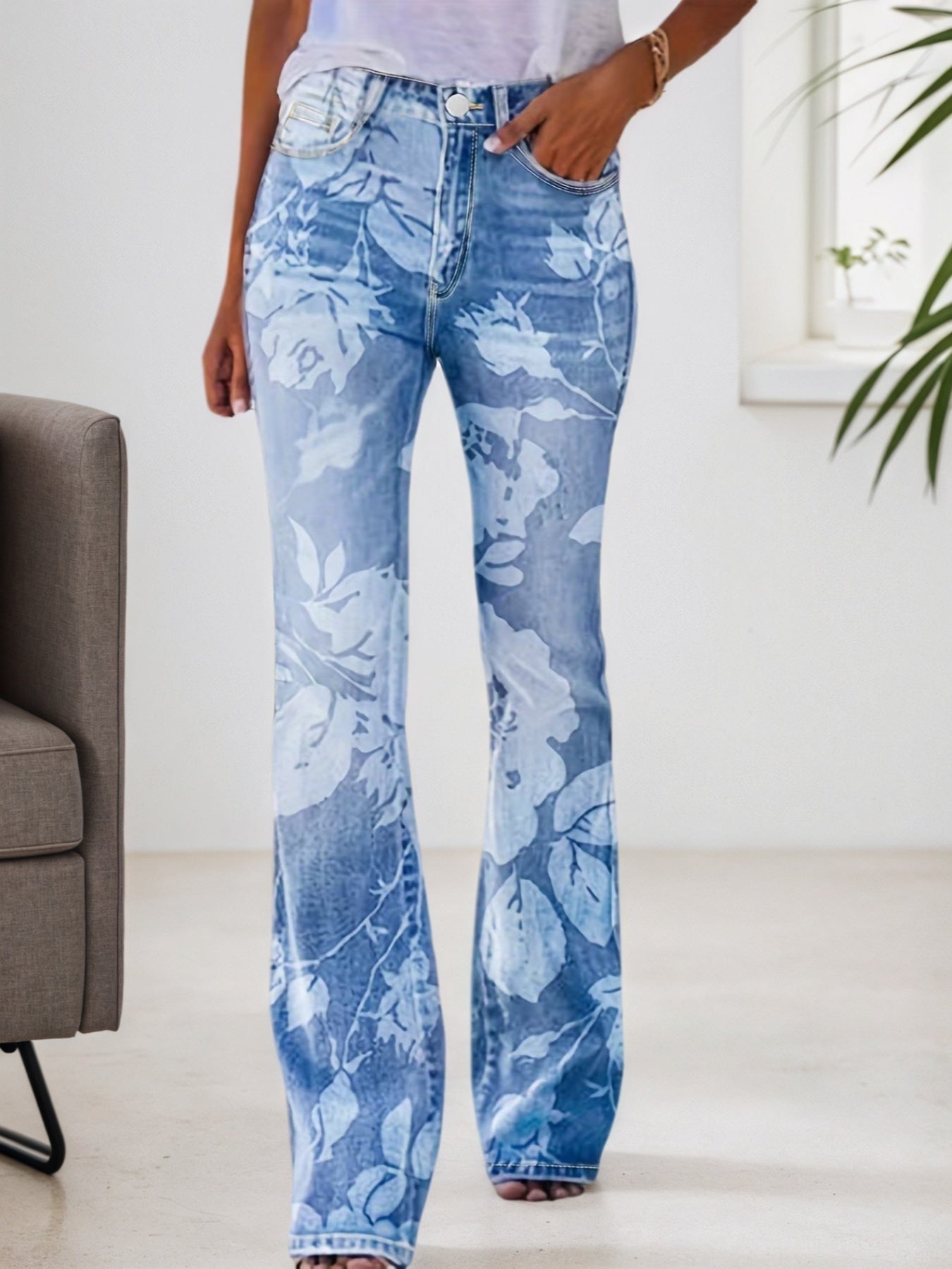 Printed Denim Pants – Minimal Elegance | The Simple Co – Practical cottage, minimalist style, quiet luxury aesthetic, modern essential – The Simple Co.