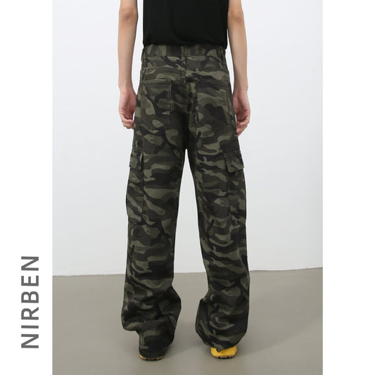 Retro Camo Cargo Denim Jeans with Big Pockets for Men – Minimal Elegance | The Simple Co – Men’s Bottoms, minimalist style, quiet luxury aesthetic, modern essential – The Simple Co.