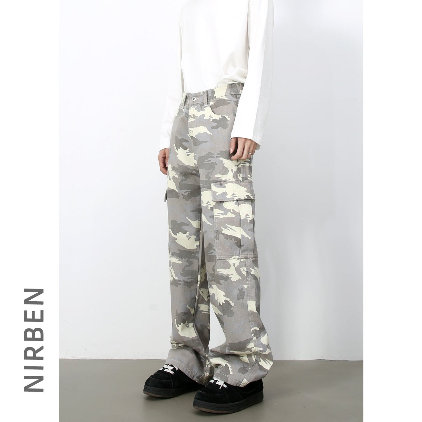 Retro Camo Cargo Denim Jeans with Big Pockets for Men – Minimal Elegance | The Simple Co – Men’s Bottoms, minimalist style, quiet luxury aesthetic, modern essential – The Simple Co.