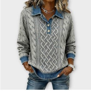 Retro Printed Stand Collar Long Sleeve Top – Minimal Elegance | The Simple Co – Women's Tops, minimalist style, quiet luxury aesthetic, modern essential – The Simple Co.
